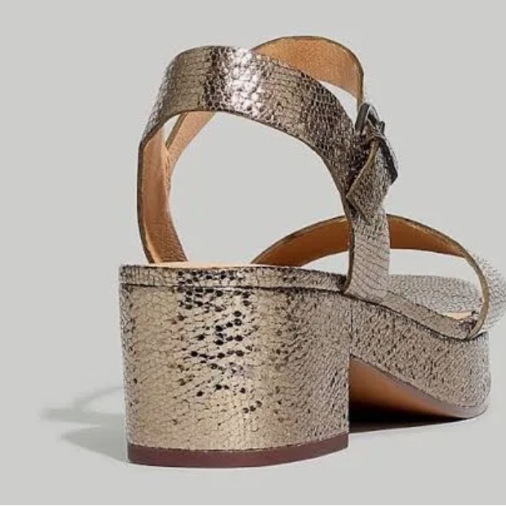 Madewell Lina Pewter Metallic Block Heel Platform Sandals - Picture 2 of 5